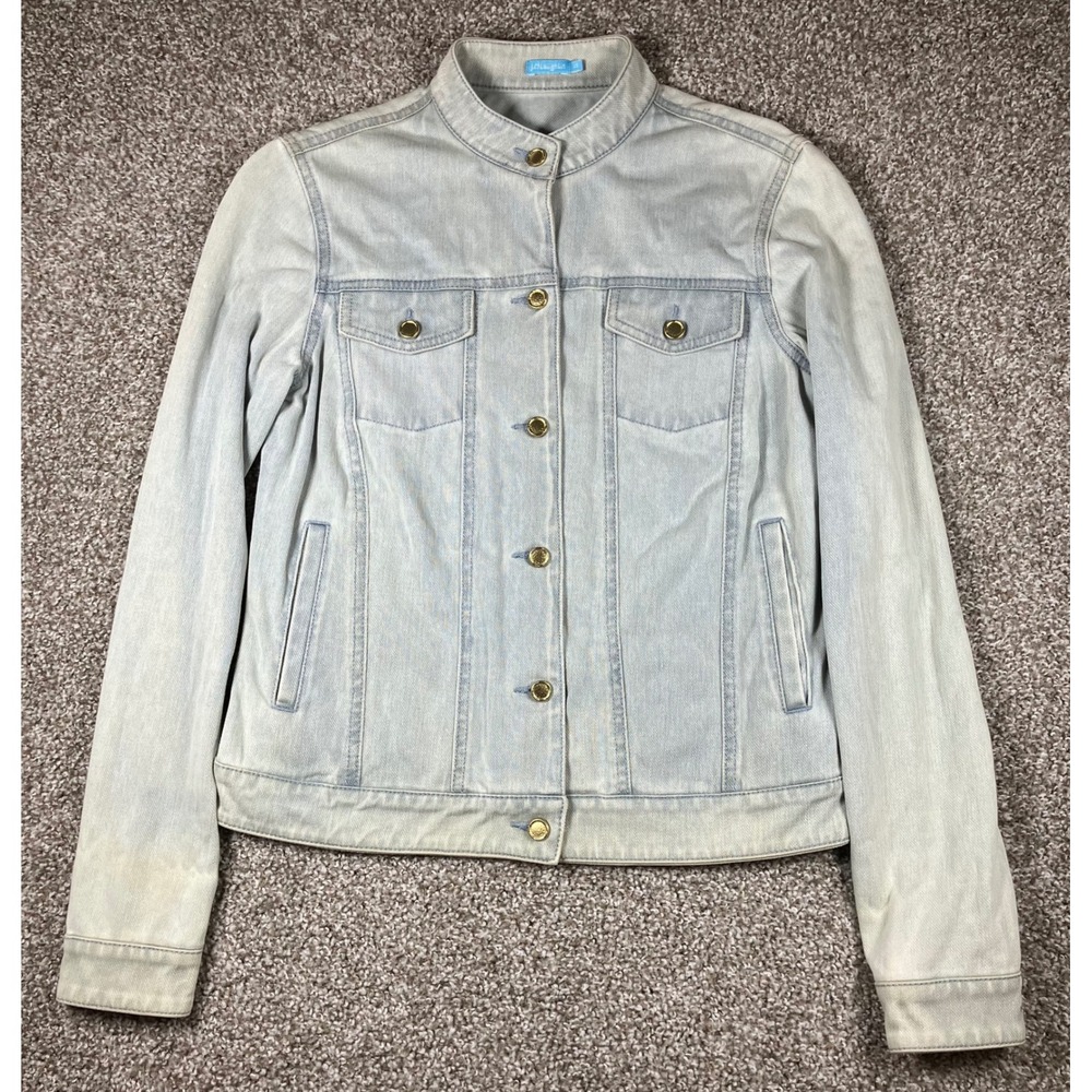 J.McLaughlin Womens Stretch Denim Jacket Gold Buttons Size XS Vintage Tint Wash